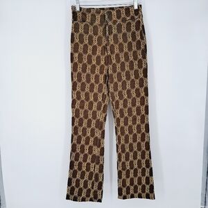 Ohm Brown Taupe‎ Embroidered Boho Wide Straight Leg Trouser Pants